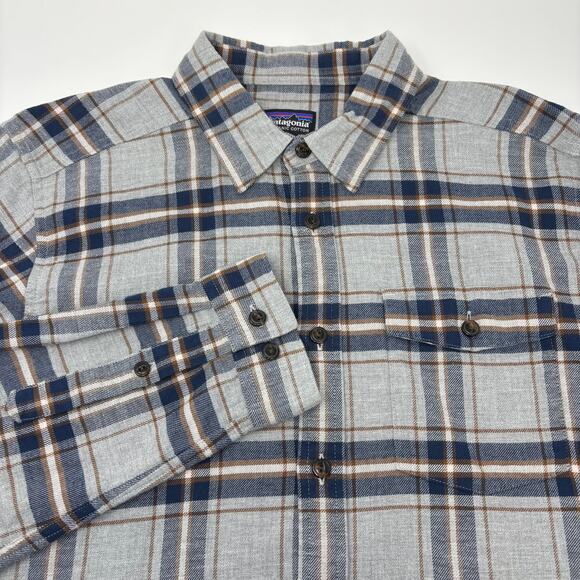 Patagonia Mens Medium Gray Blue Plaid‎ Long Sleeve Button Up Flannel Shirt - Picture 1 of 5